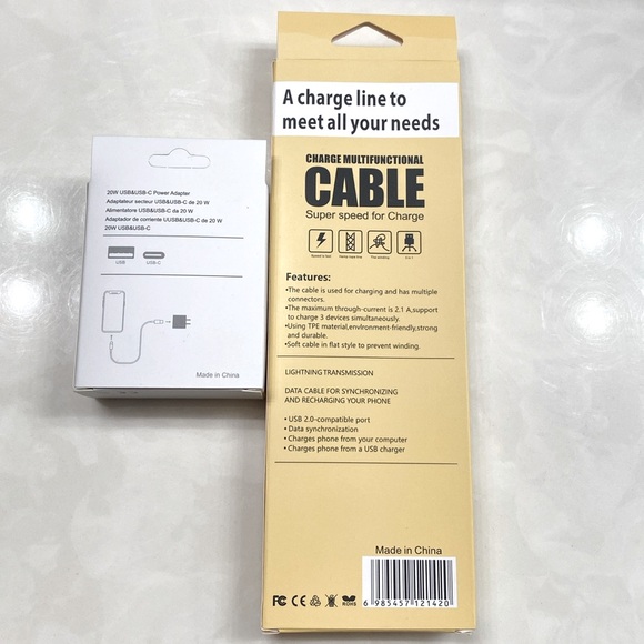 BUNDLE 1pc 3-In-1 Charging Cable Compatible & 20W USB & USB-C Power Adapter, NEW - Picture 6 of 8